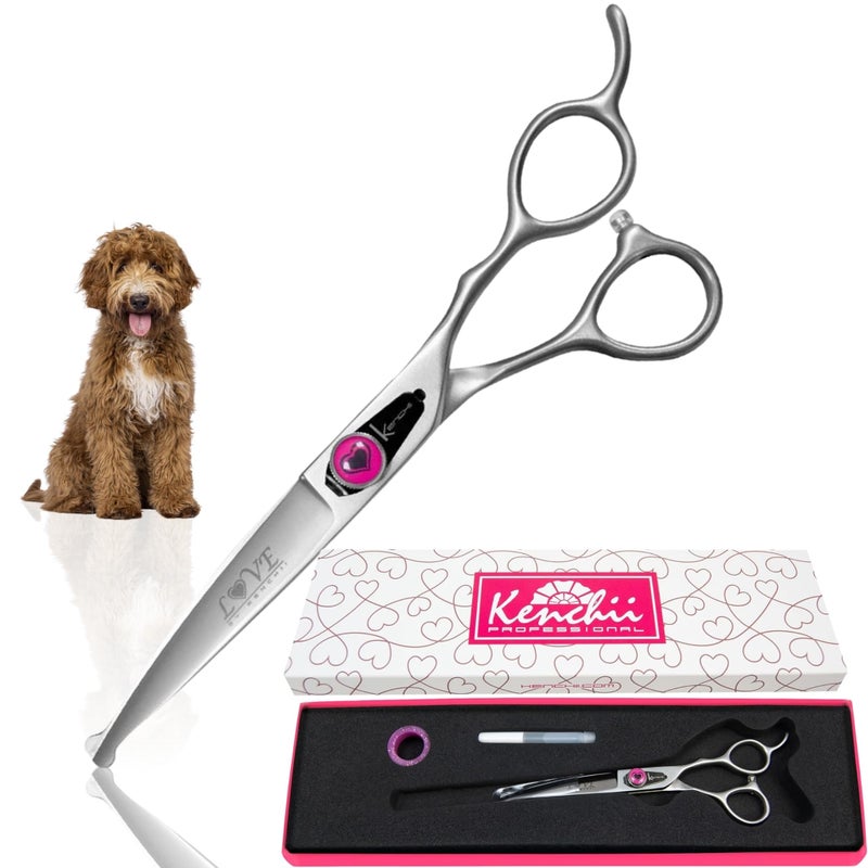 Kenchii Love Dog Grooming Scissors, 6.5 Inch Curved Balltip Shears, Dog Scissors for Grooming, Professional Pet Grooming Scissors, Safety Round Tip Shears - Image 1